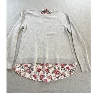 LOFT Mixed Media‎ Sweater Women Small Gray Floral Layered Tie Back Excellent